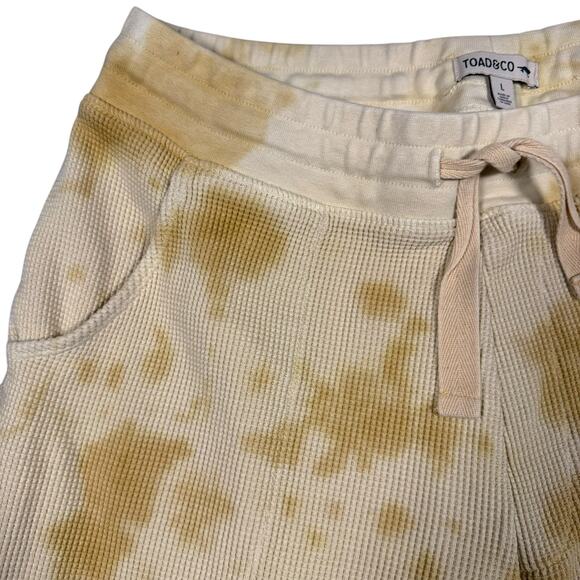 Toad&Co Women's Organic Wide Leg Cropped Yellow Tie Dyed Waffle Pants - Large - Picture 4 of 8